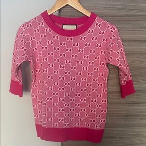 Gucci GG Jacquard Wool Sweater Pink White Women XS/S/M Made in Italy